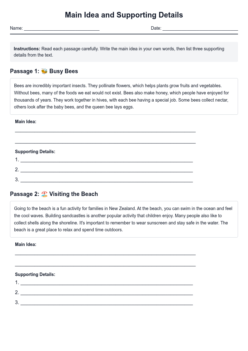 Main Idea and Supporting Details