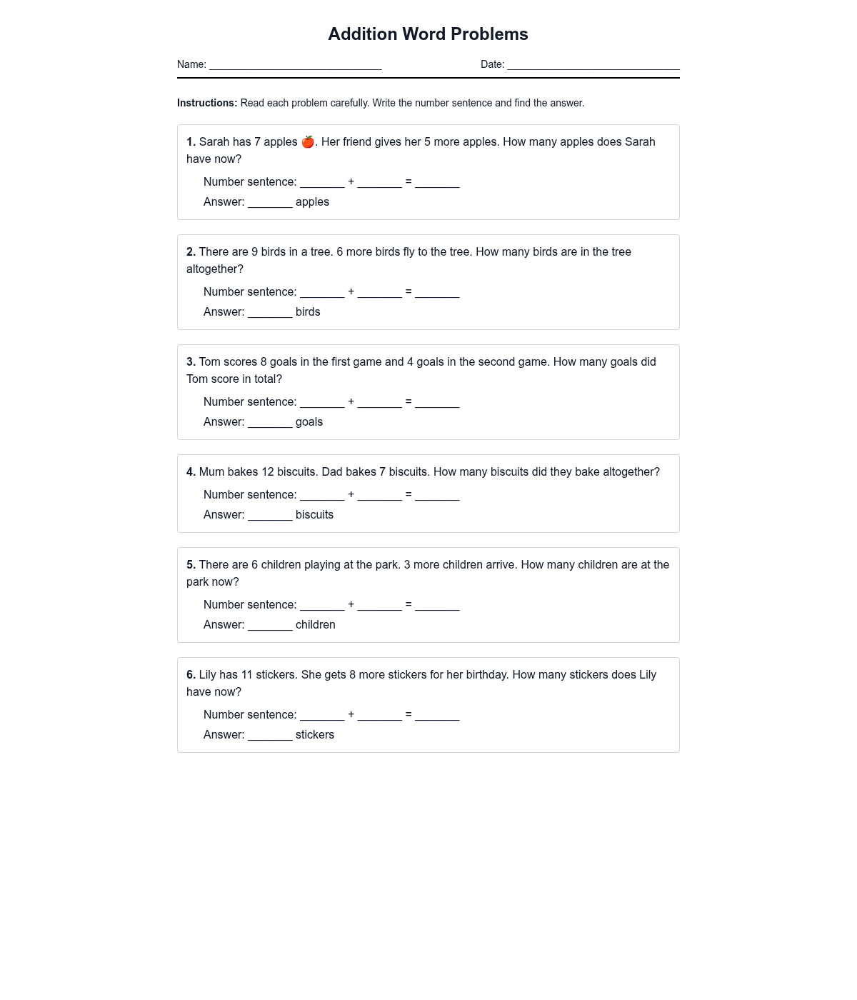 Addition Word Problems