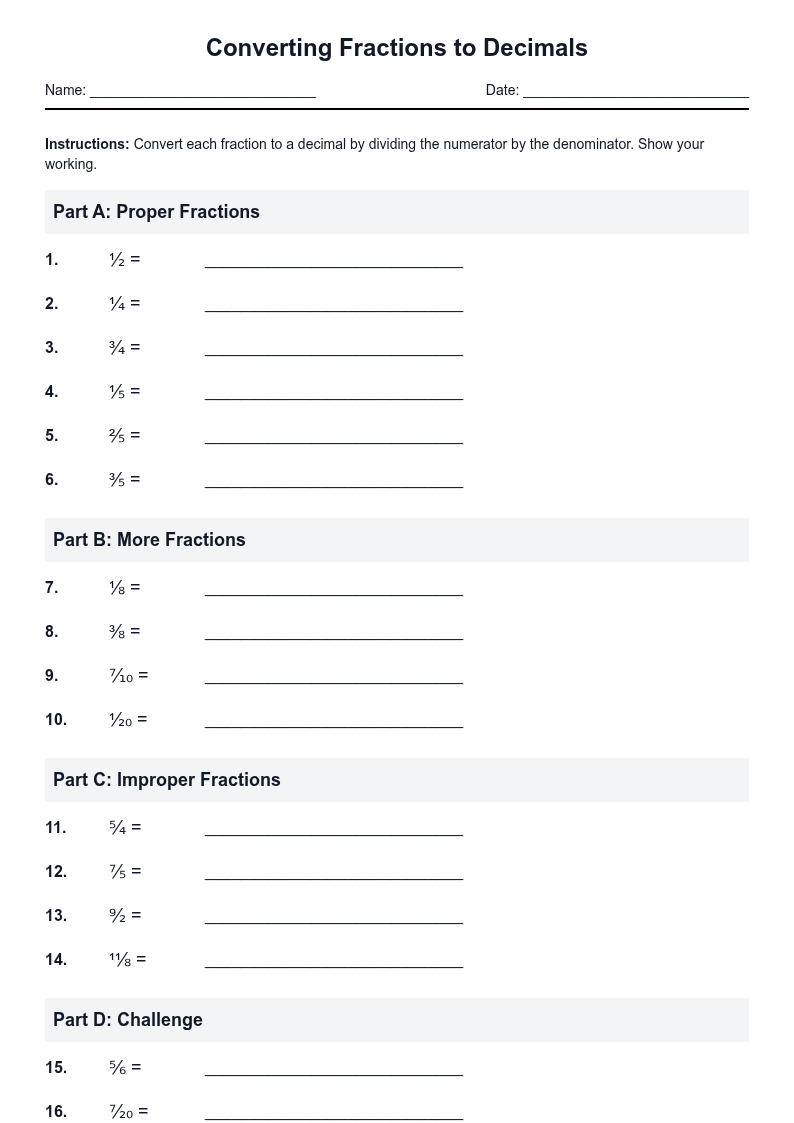 Converting Fractions to Decimals