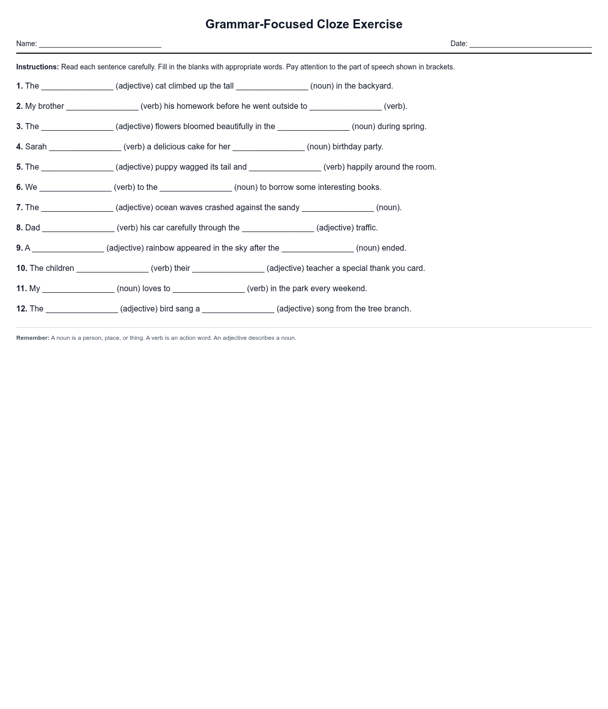 Grammar-Focused Cloze Exercise