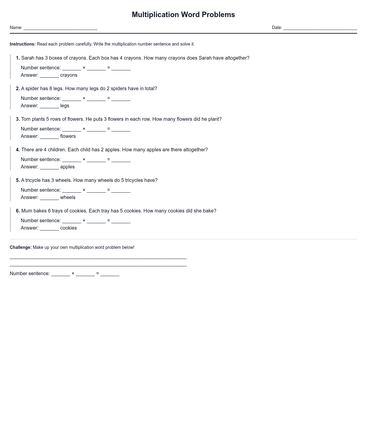 Multiplication Word Problems