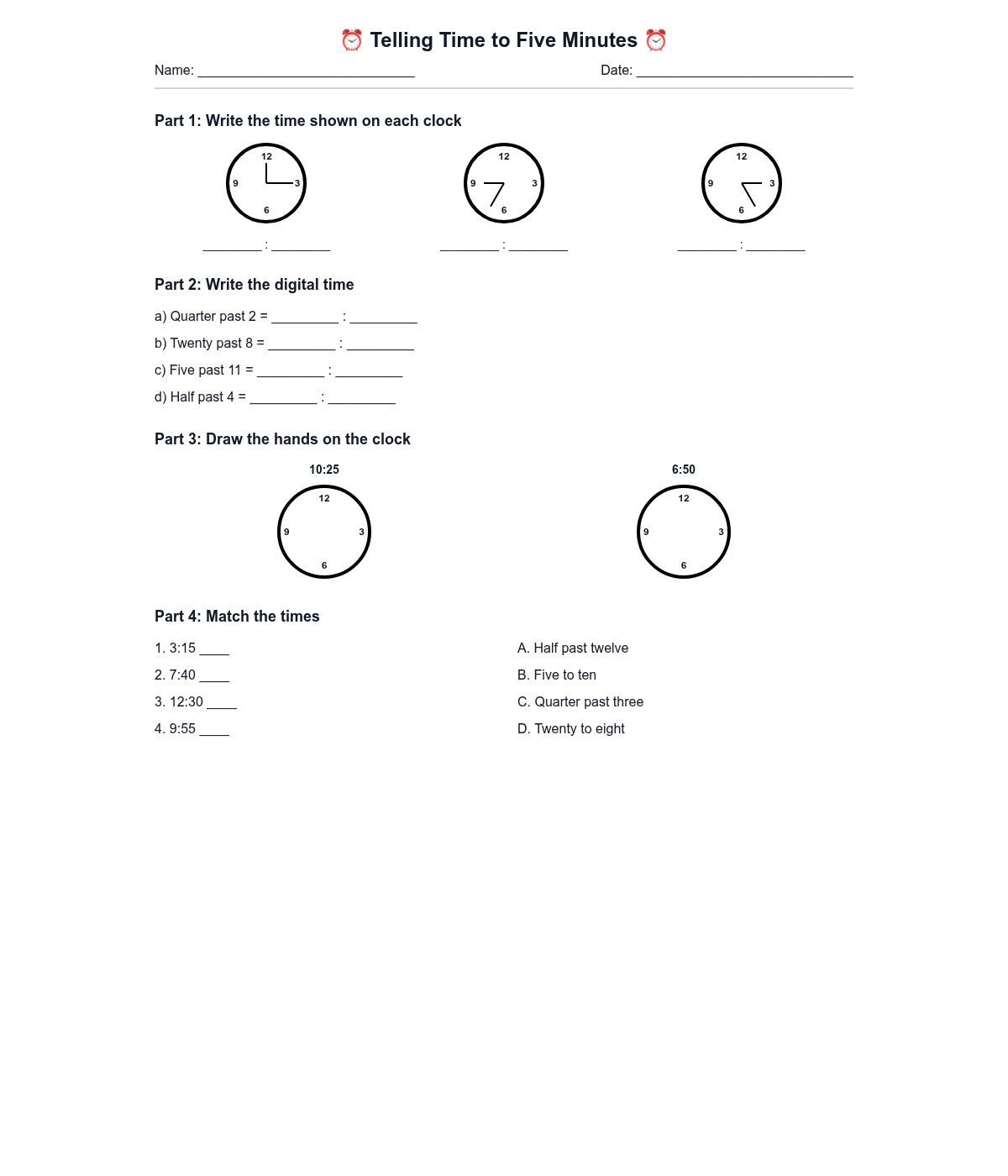 Telling Time to Five Minutes