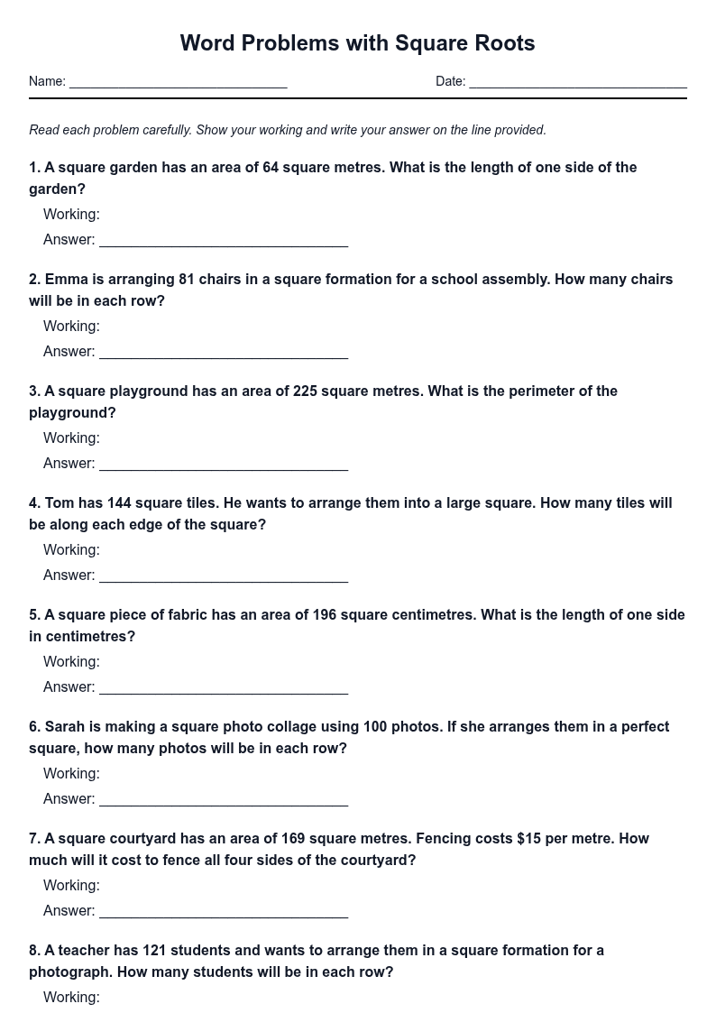 Word Problems with Square Roots