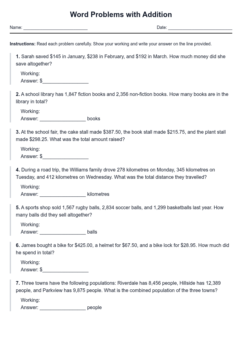 Word Problems with Addition