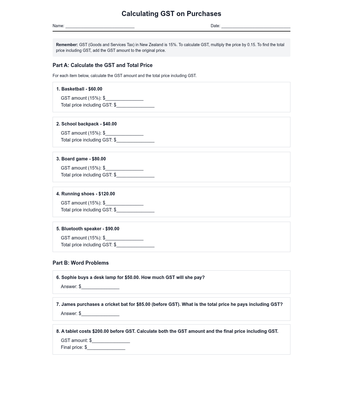 Calculating GST on Purchases