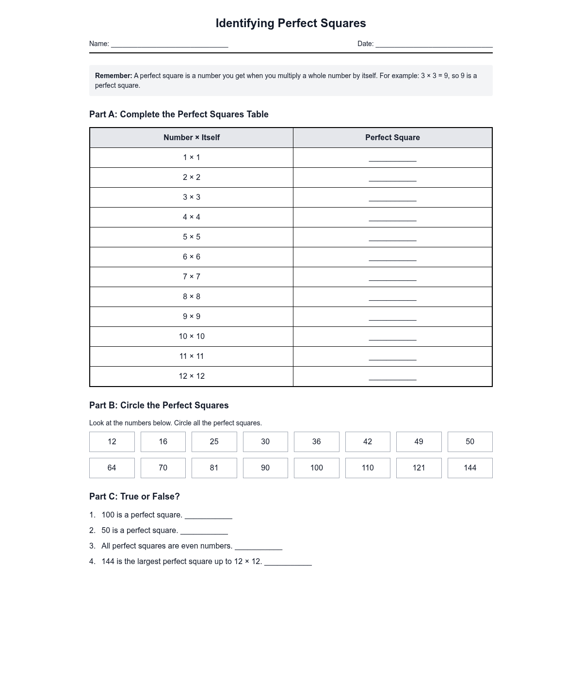 Identifying Perfect Squares