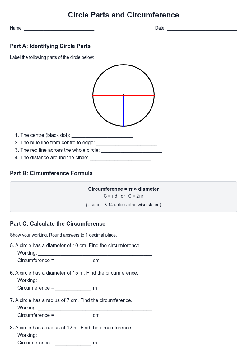 Circle Parts and Circumference