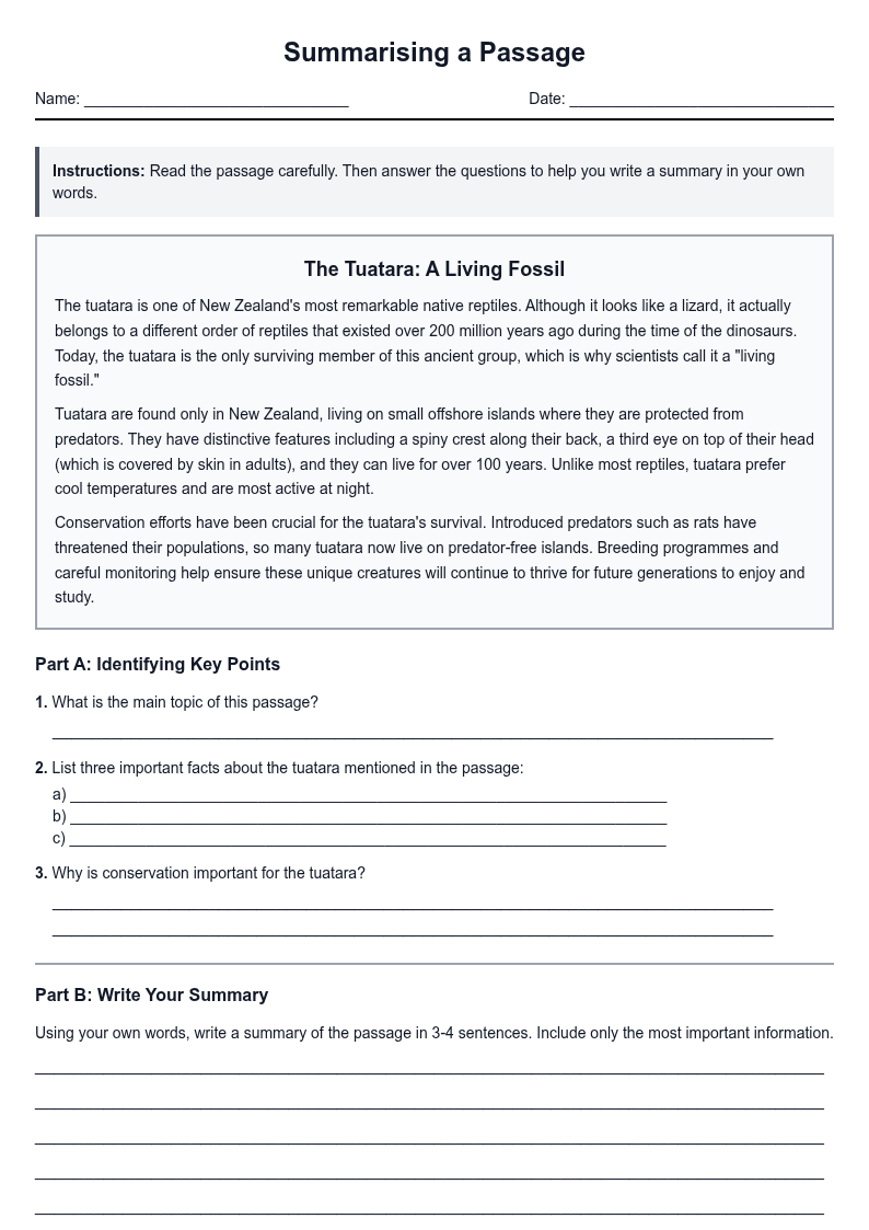 Summarising a Passage