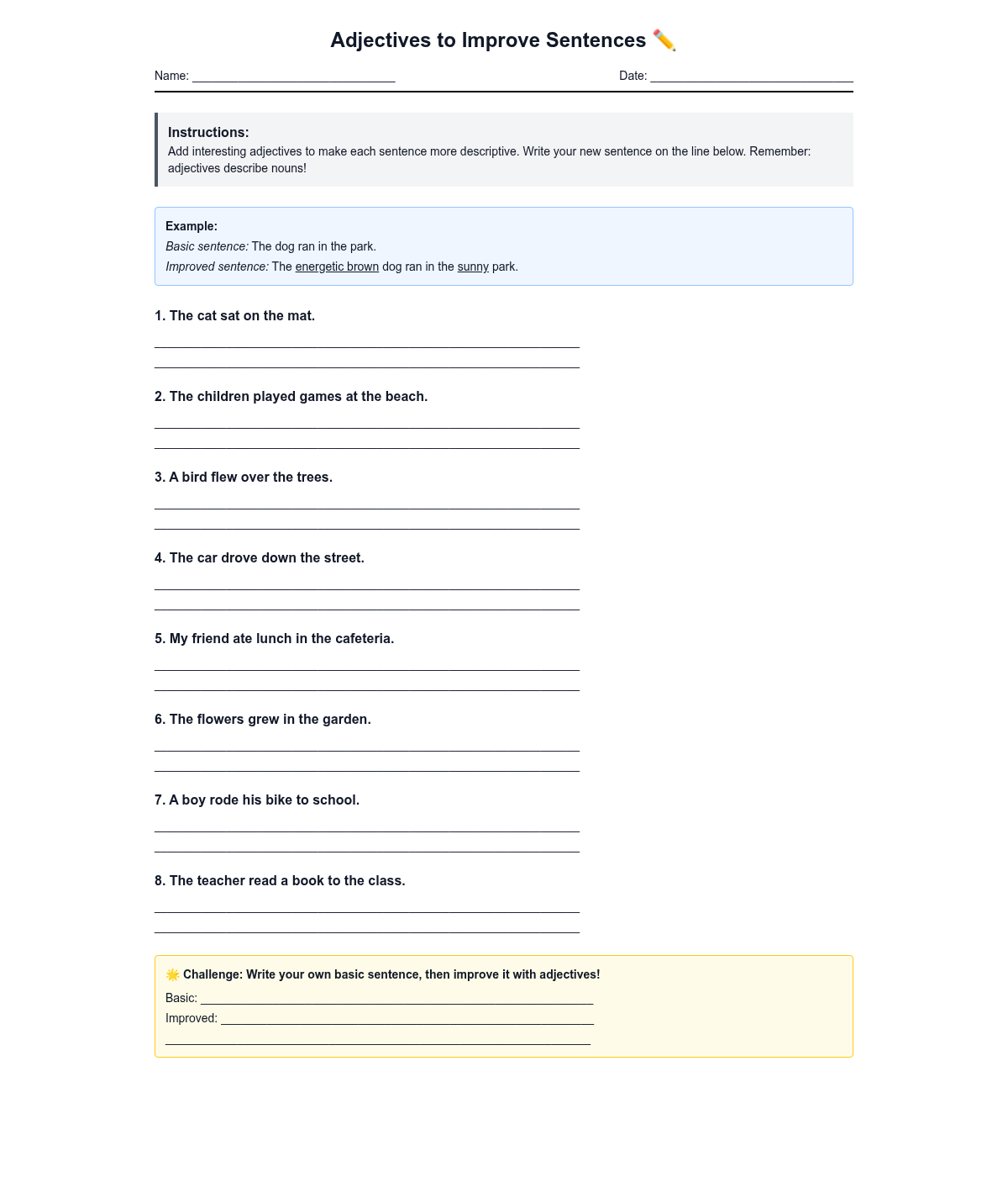 Adjectives to Improve Sentences