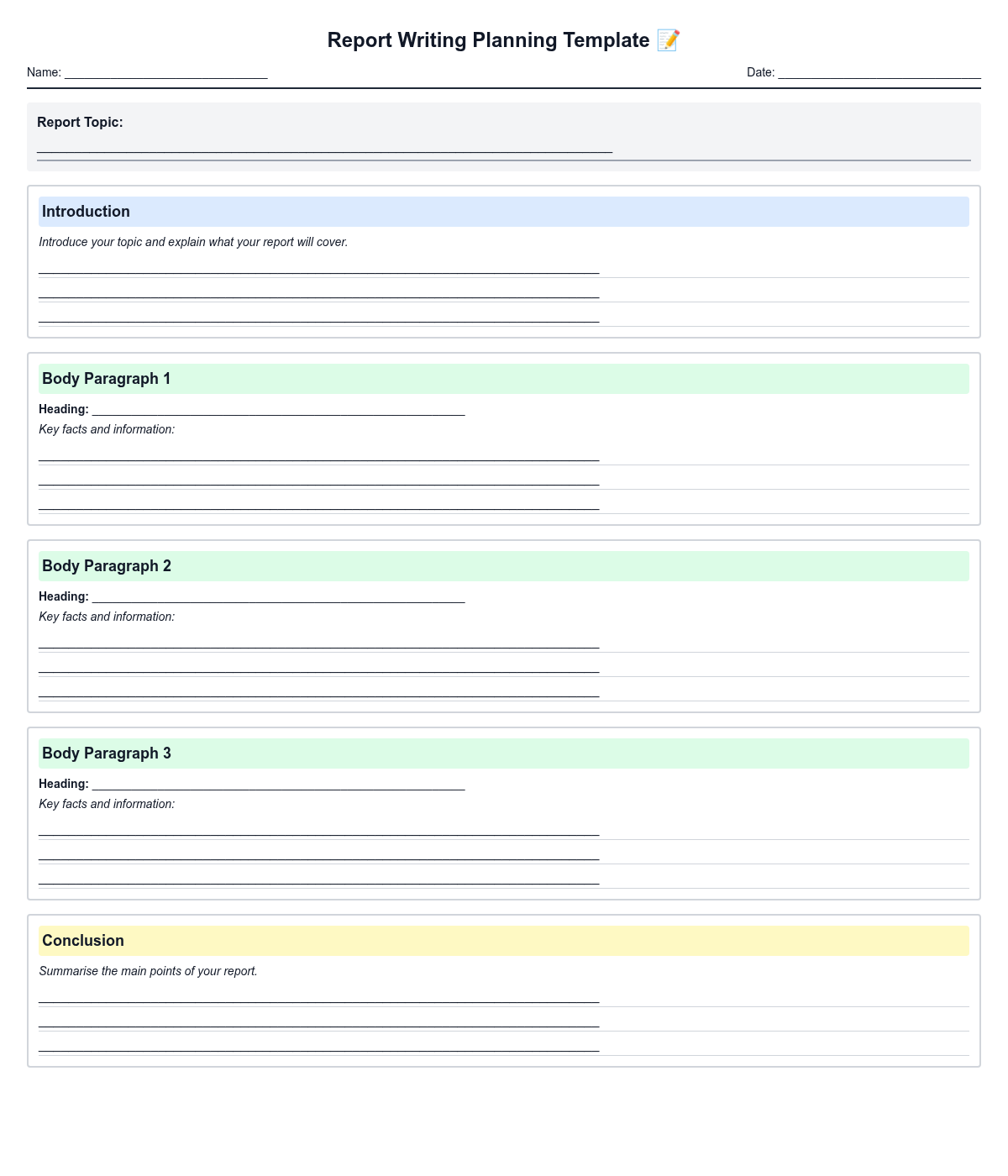 Report Writing Planning Template