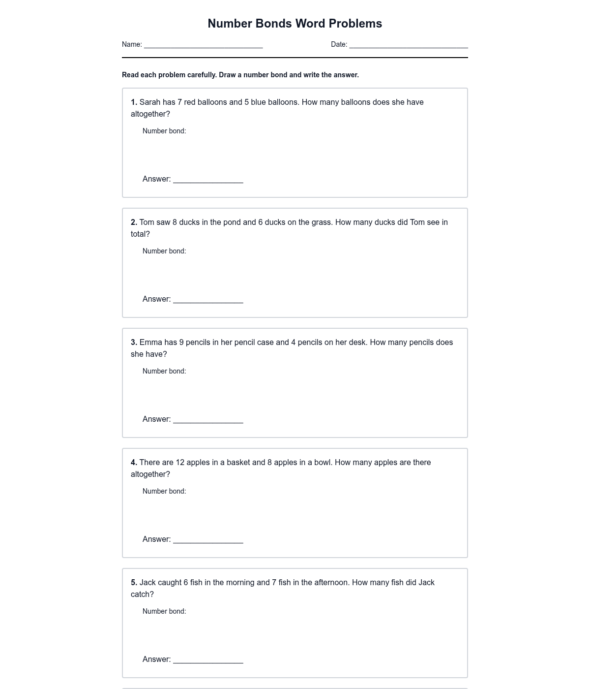 Number Bonds Word Problems