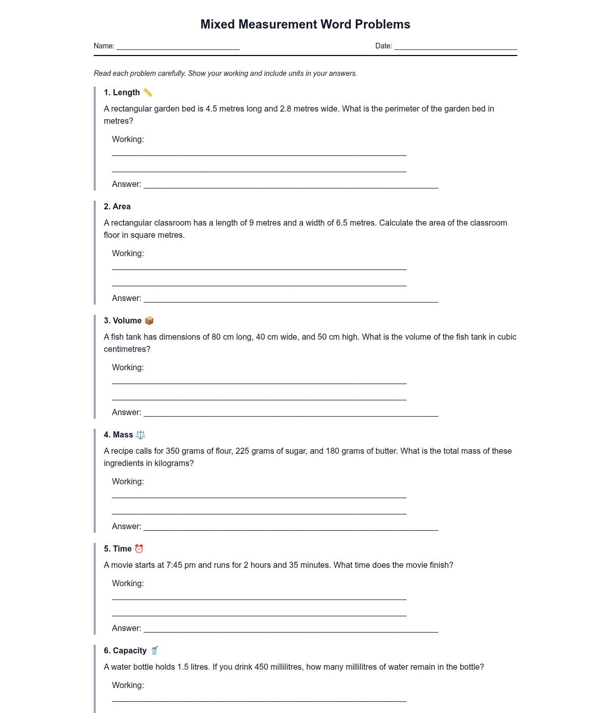 Mixed Measurement Word Problems