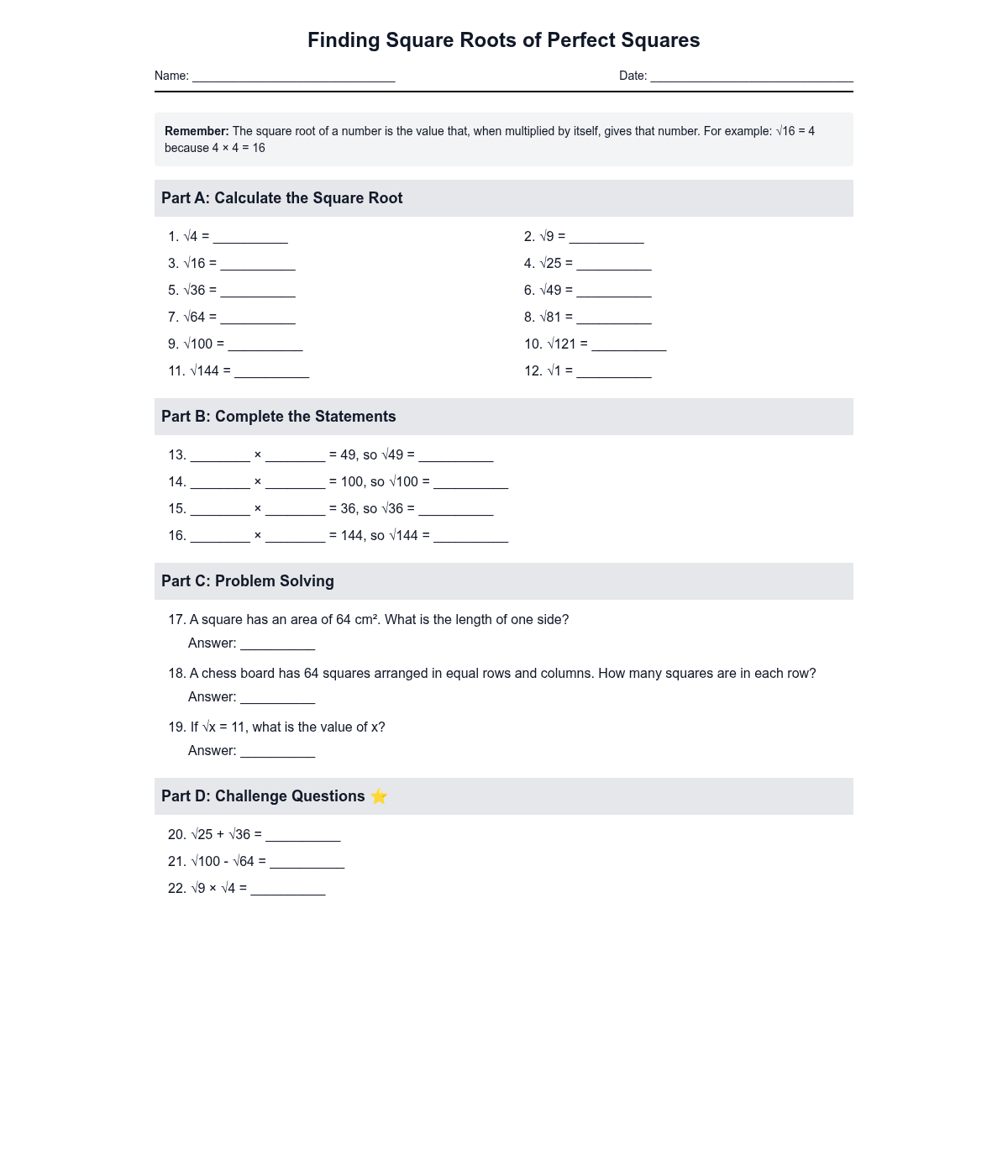 Finding Square Roots of Perfect Squares