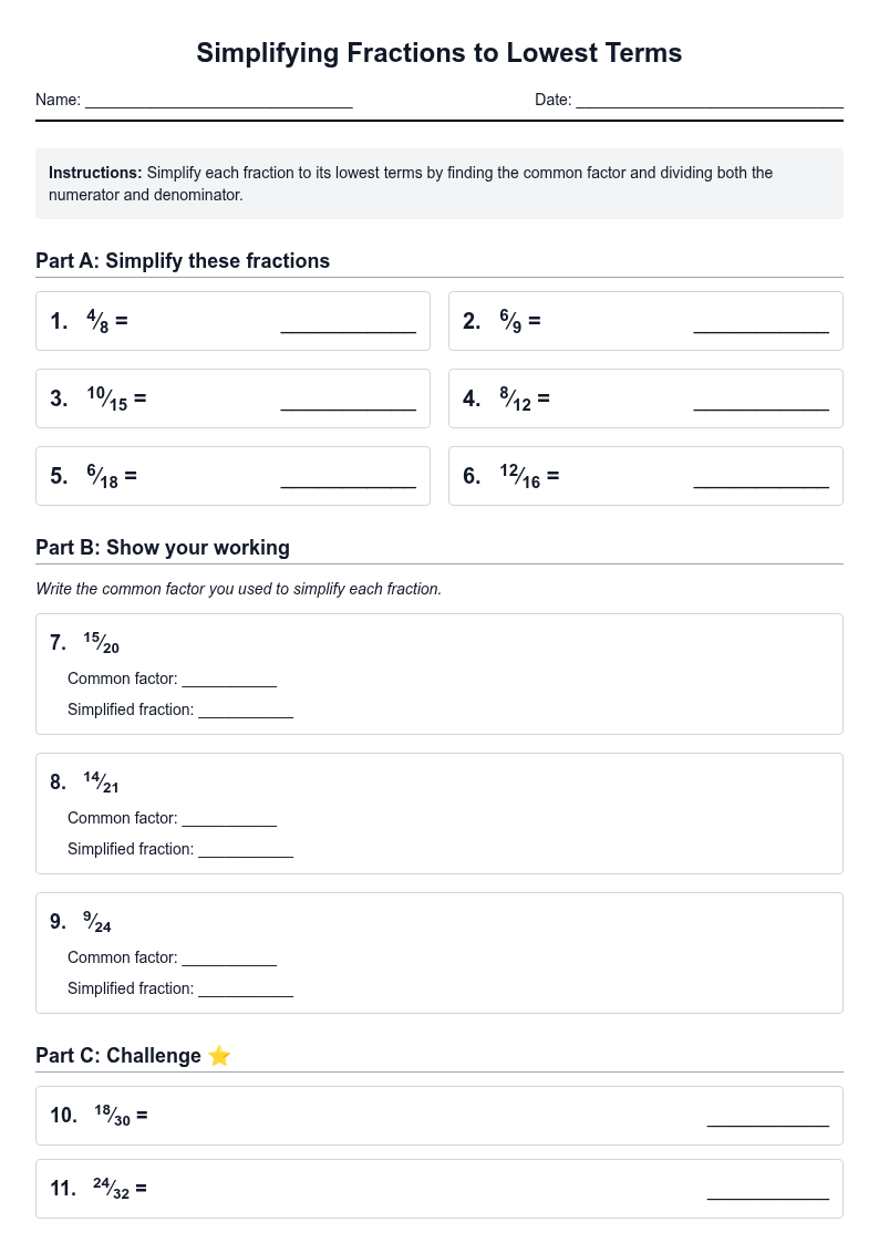 Simplifying Fractions to Lowest Terms