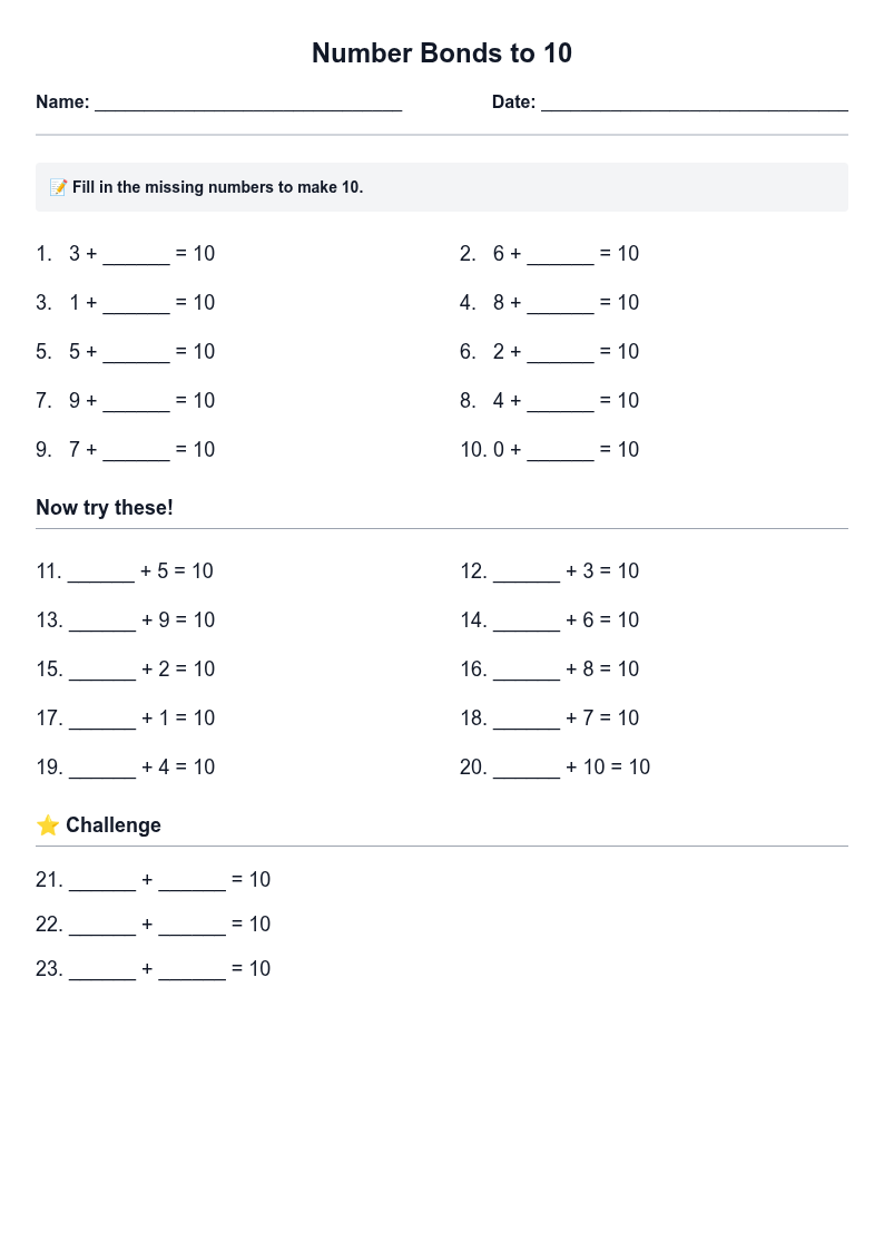 Number Bonds to 10