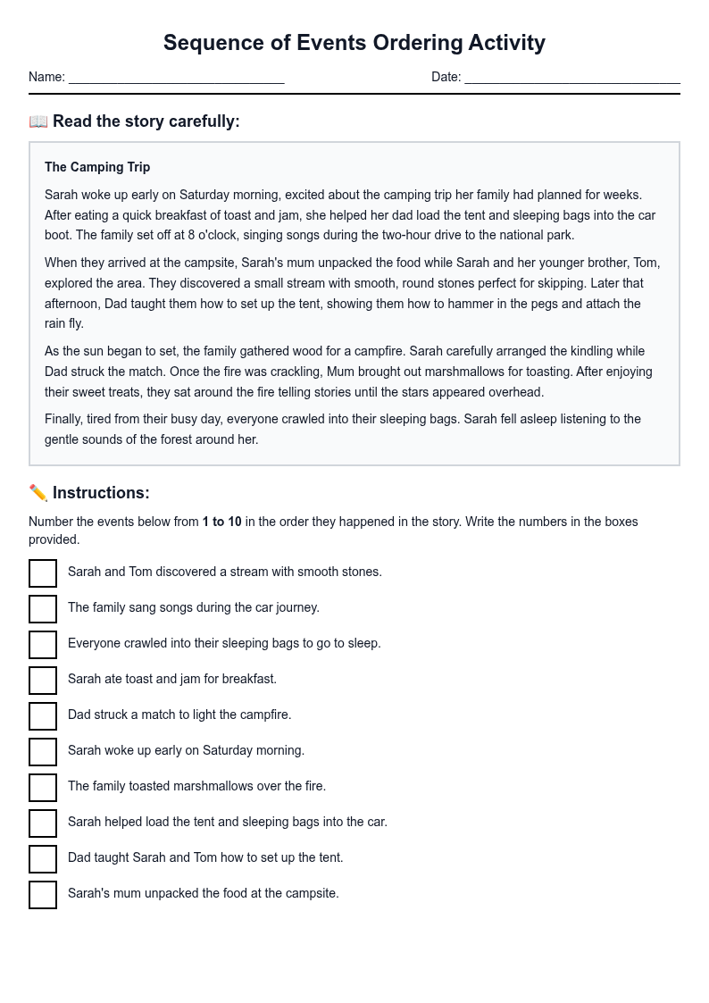 Sequence of Events Ordering Activity