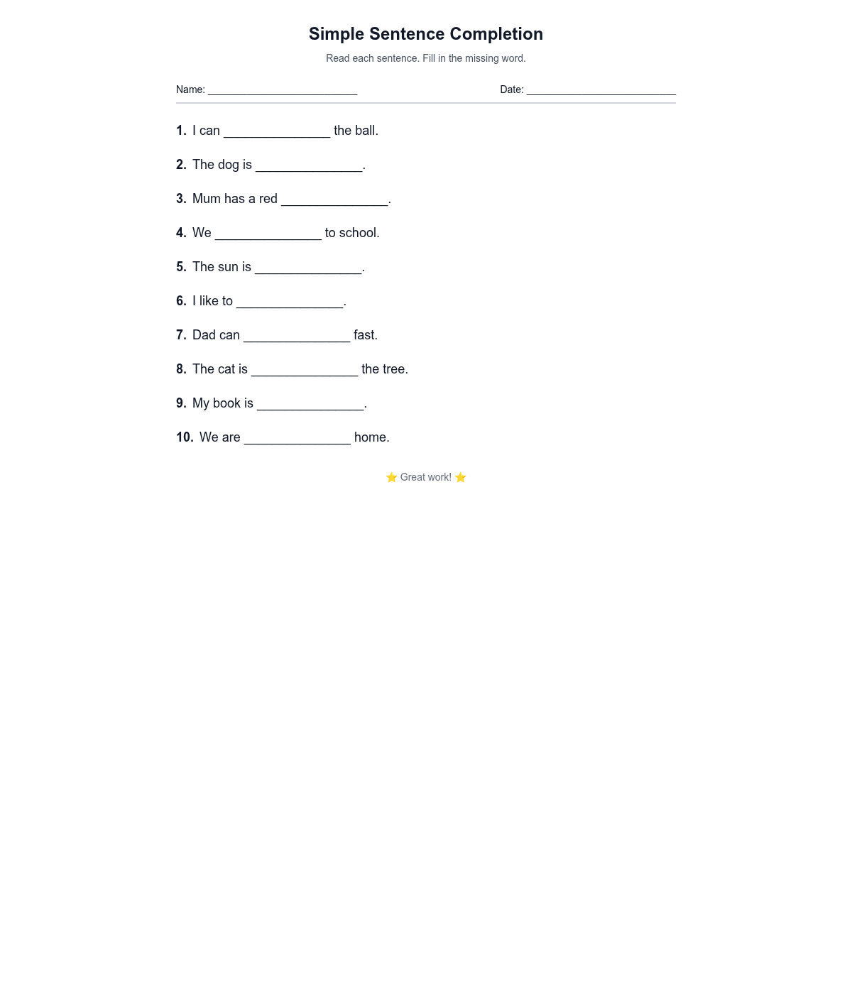 Simple Sentence Completion