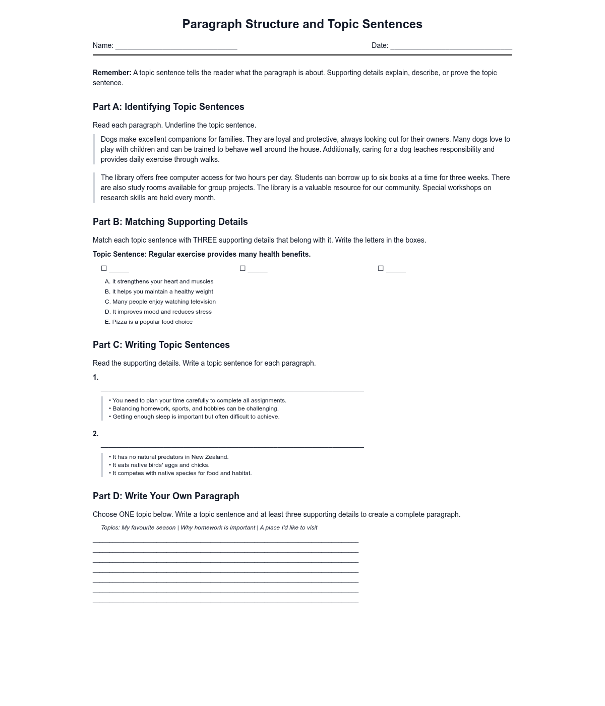 Paragraph Structure and Topic Sentences
