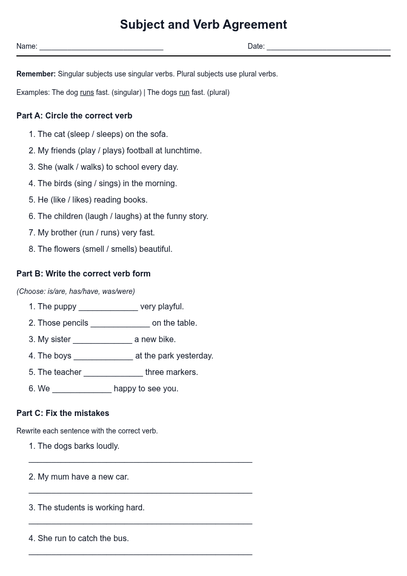 Subject and Verb Agreement