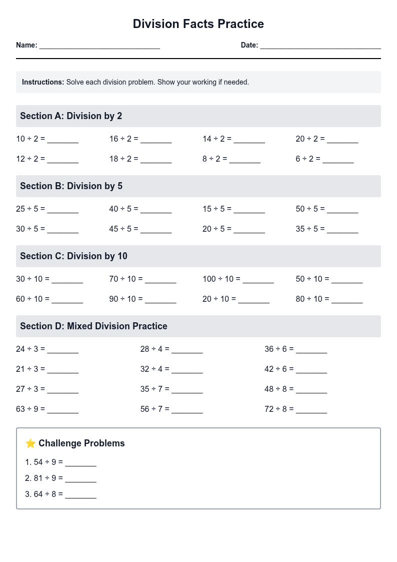 Division Facts Practice