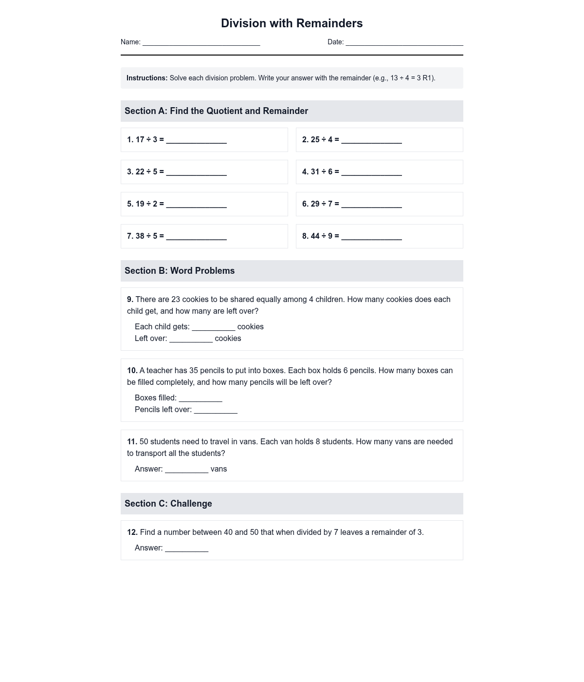 Division with Remainders