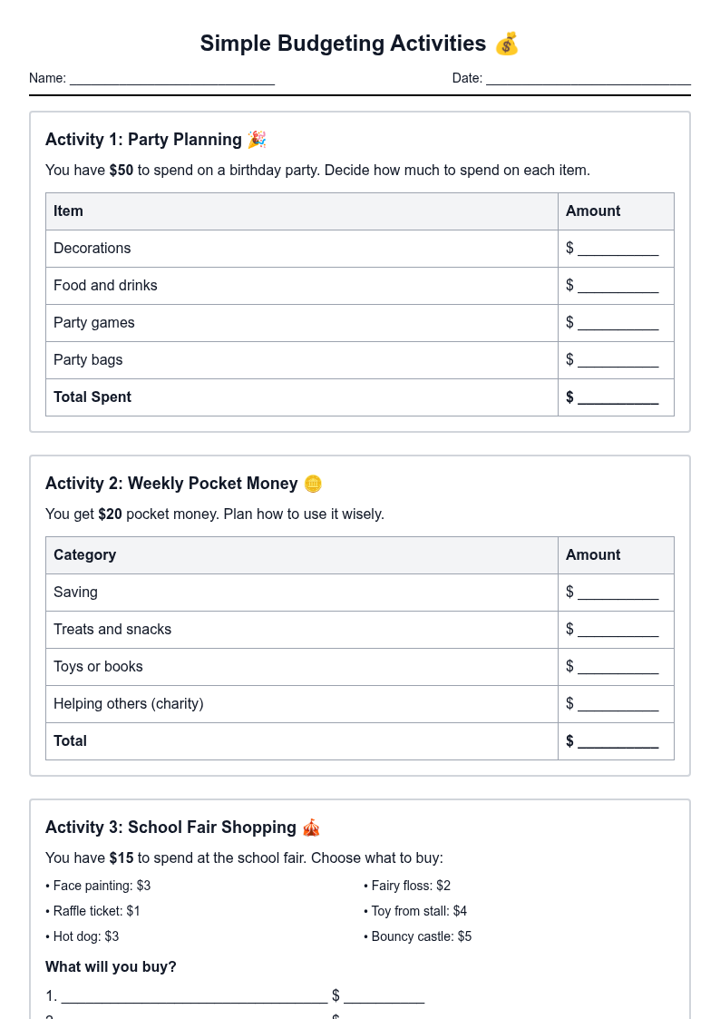 Simple Budgeting Activities