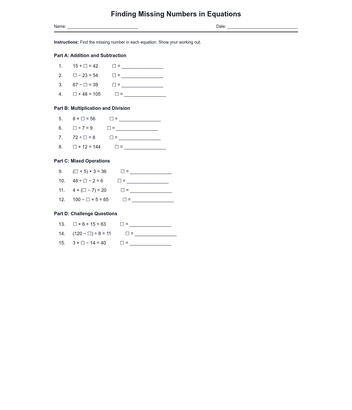Finding Missing Numbers in Equations