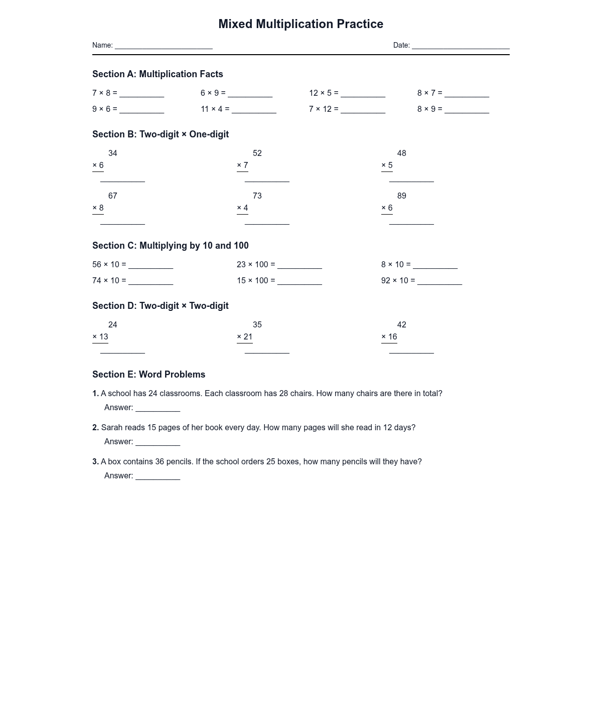 Mixed Multiplication Practice