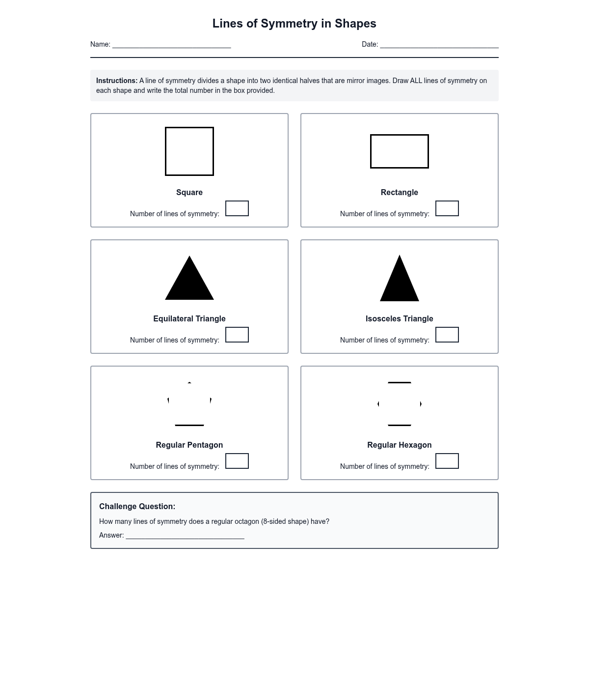 Lines of Symmetry in Shapes