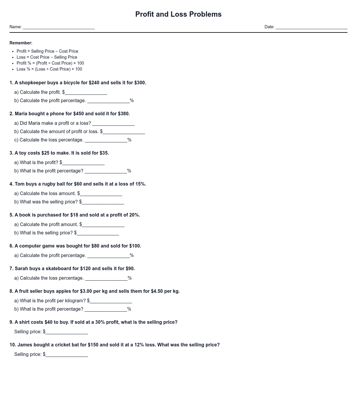 Profit and Loss Problems