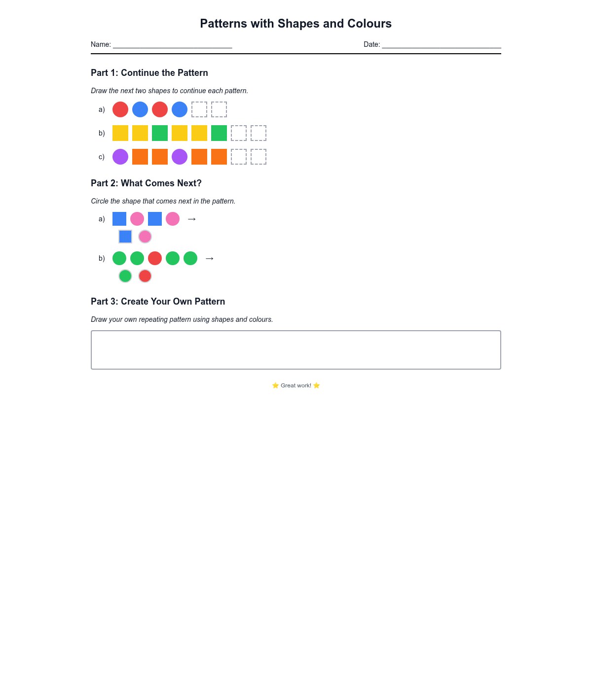 Patterns with Shapes and Colours