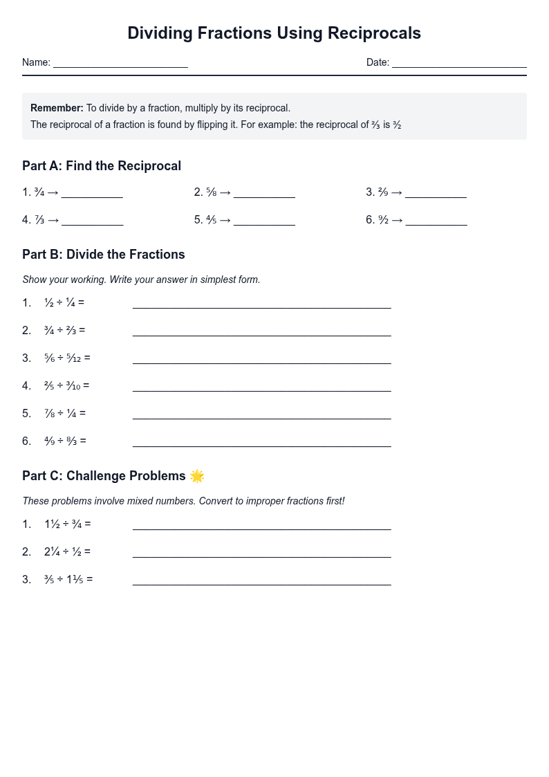 Dividing Fractions Using Reciprocals