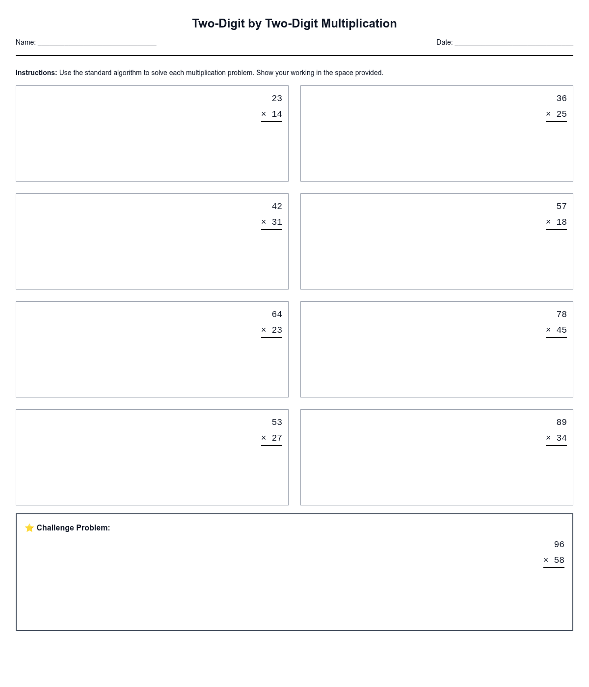 Two-Digit by Two-Digit Multiplication