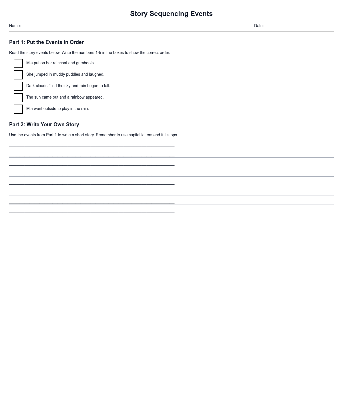 Story Sequencing Events