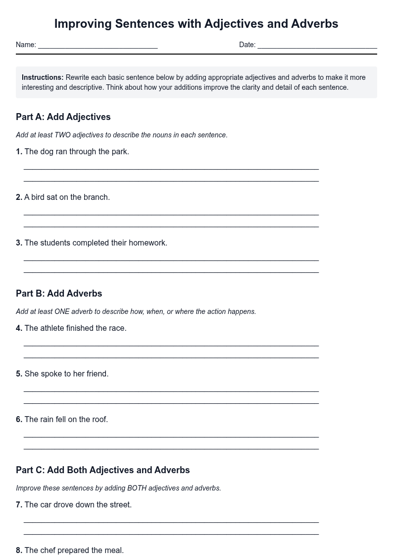 Improving Sentences with Adjectives and Adverbs