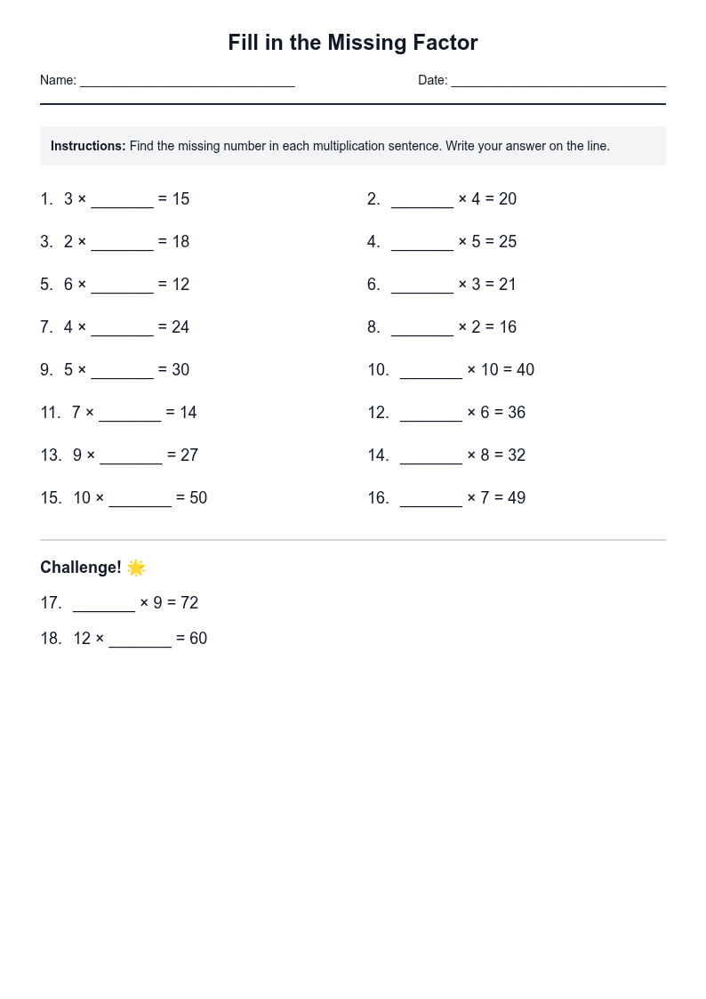 Fill in the Missing Factor