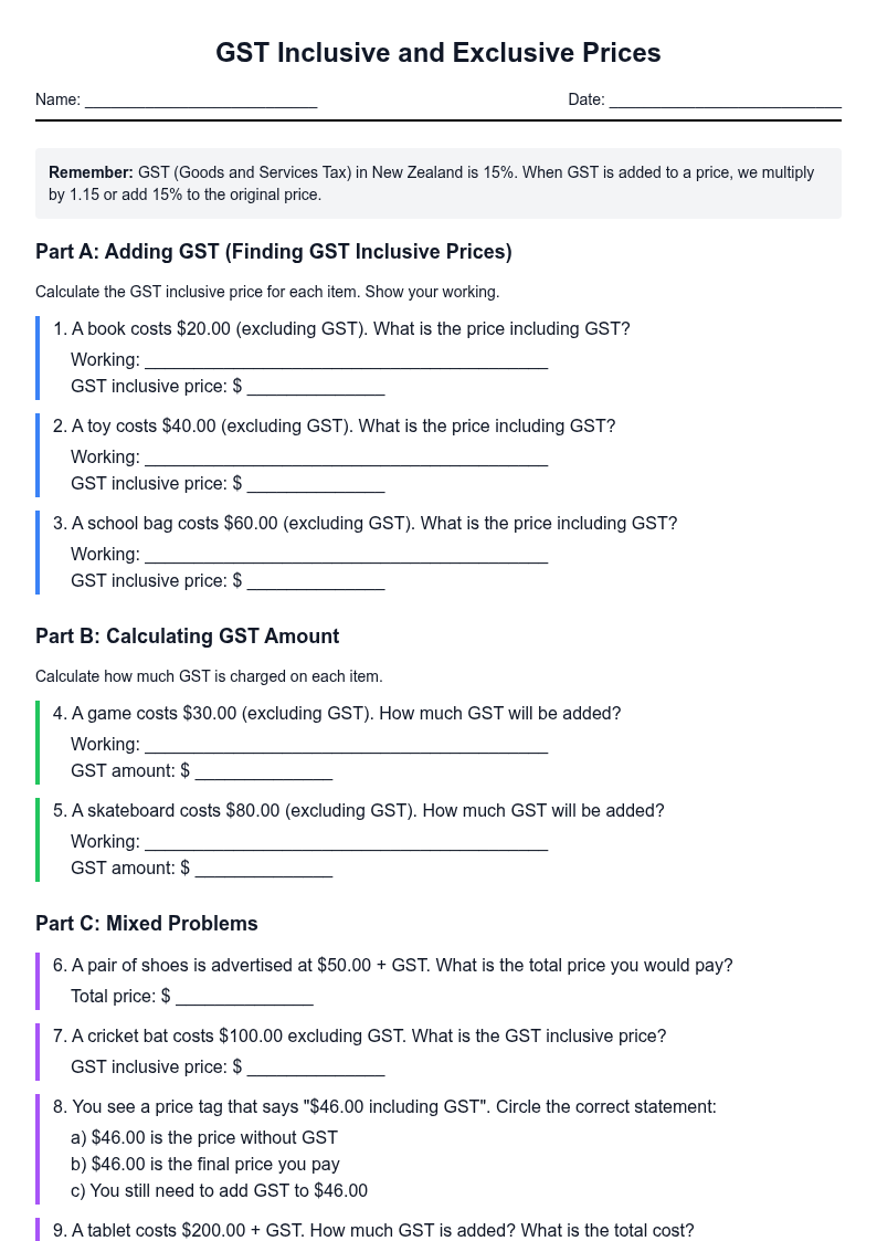 GST Inclusive and Exclusive Prices