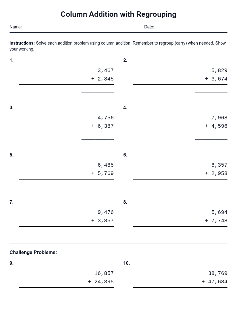 Column Addition with Regrouping