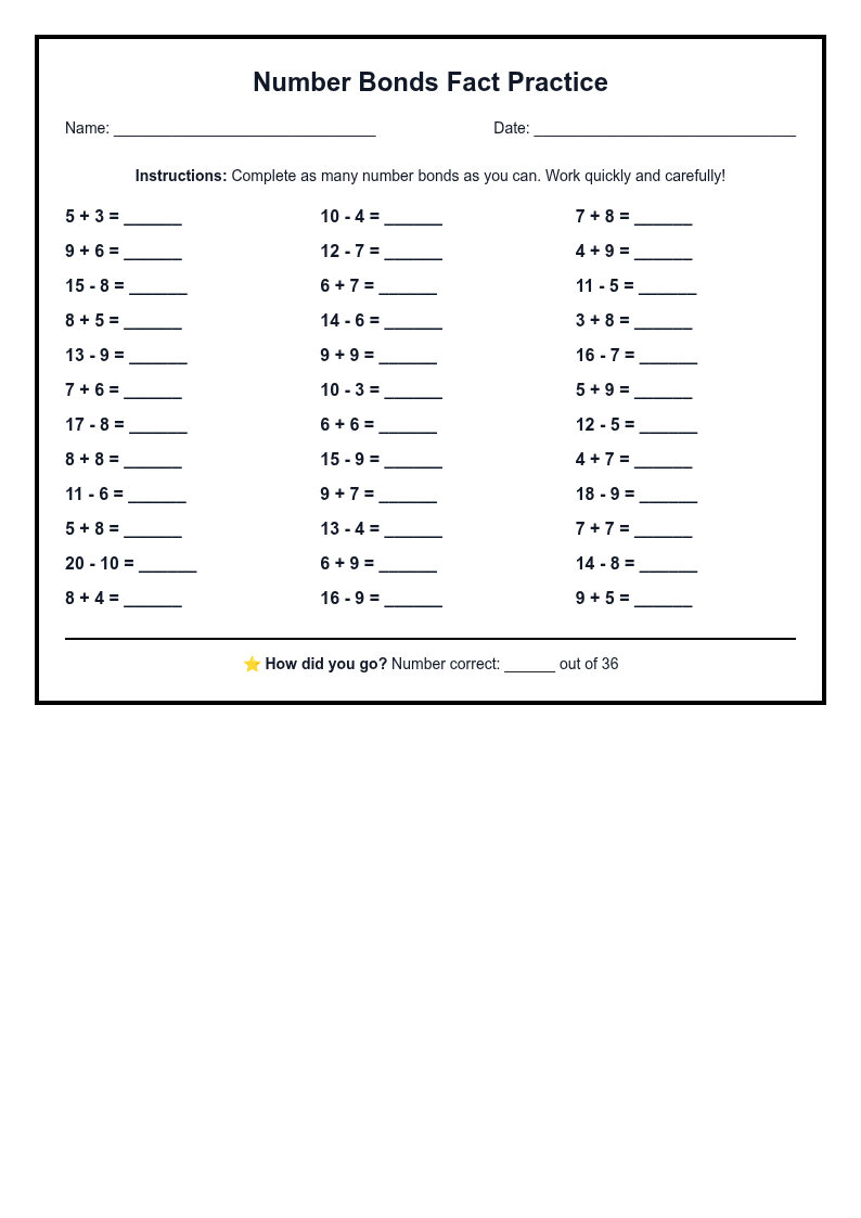 Number Bonds Fact Practice