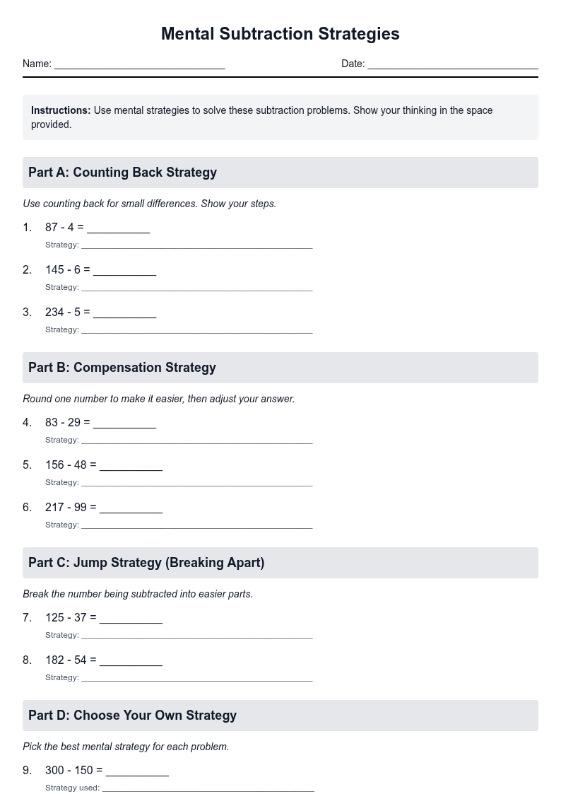 Mental Subtraction Strategies