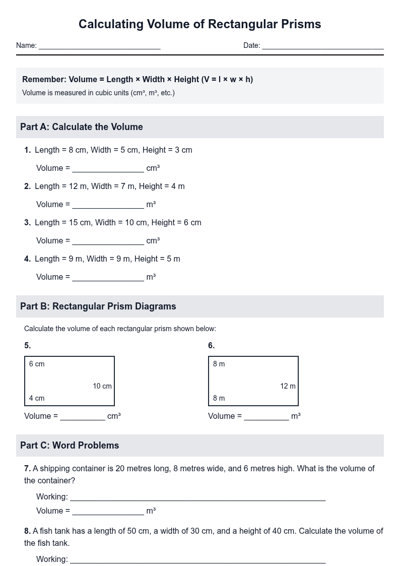 Calculating Volume of Rectangular Prisms