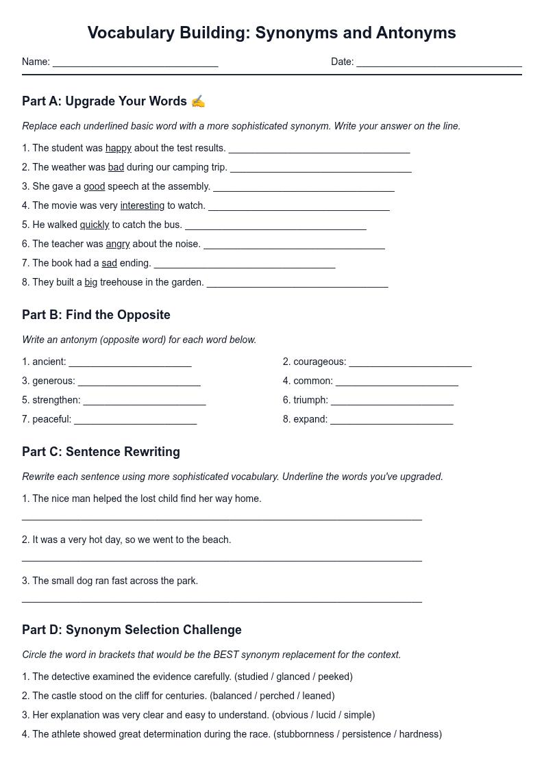 Vocabulary Building: Synonyms and Antonyms