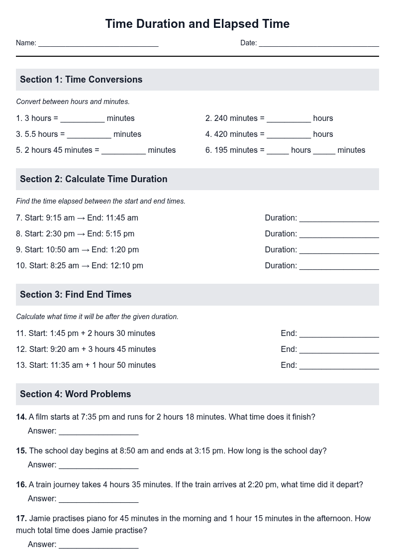 Time Duration and Elapsed Time