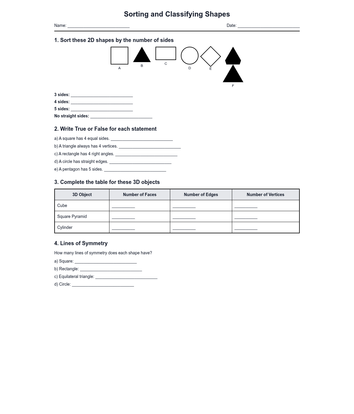 Sorting and Classifying Shapes