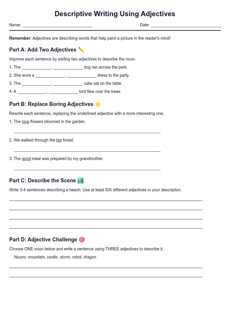 Descriptive Writing Using Adjectives