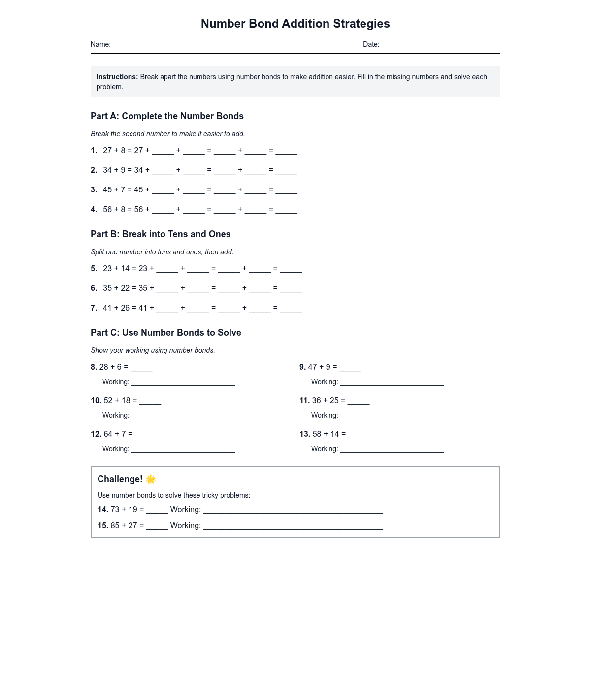 Number Bond Addition Strategies