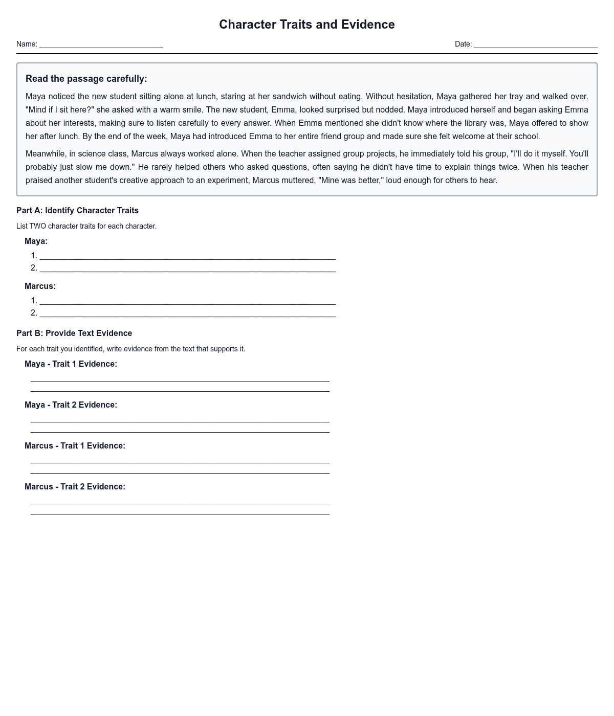 Character Traits and Evidence