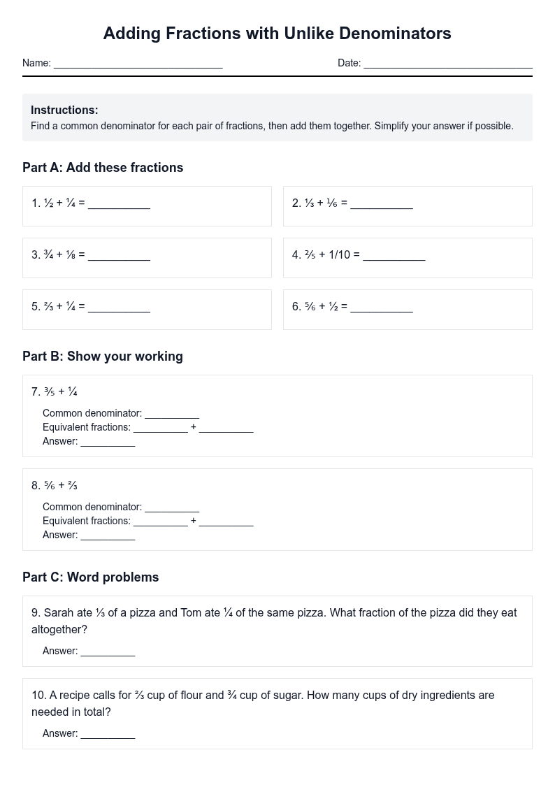Adding Fractions with Unlike Denominators