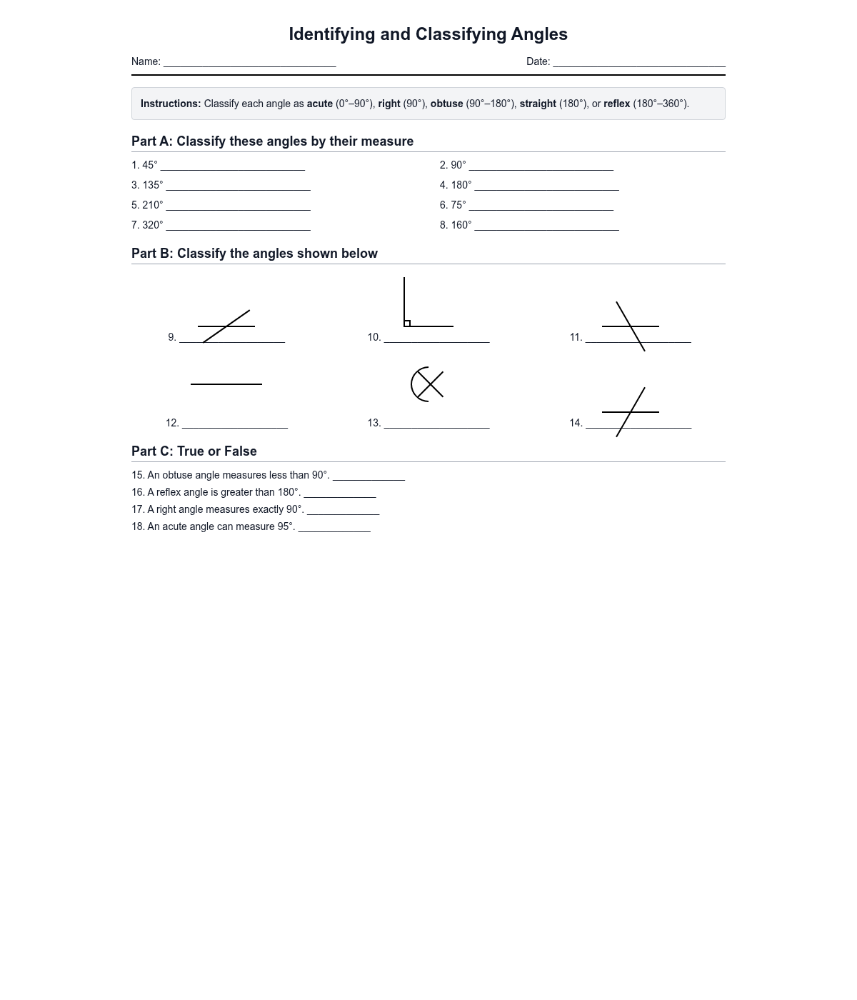 Identifying and Classifying Angles