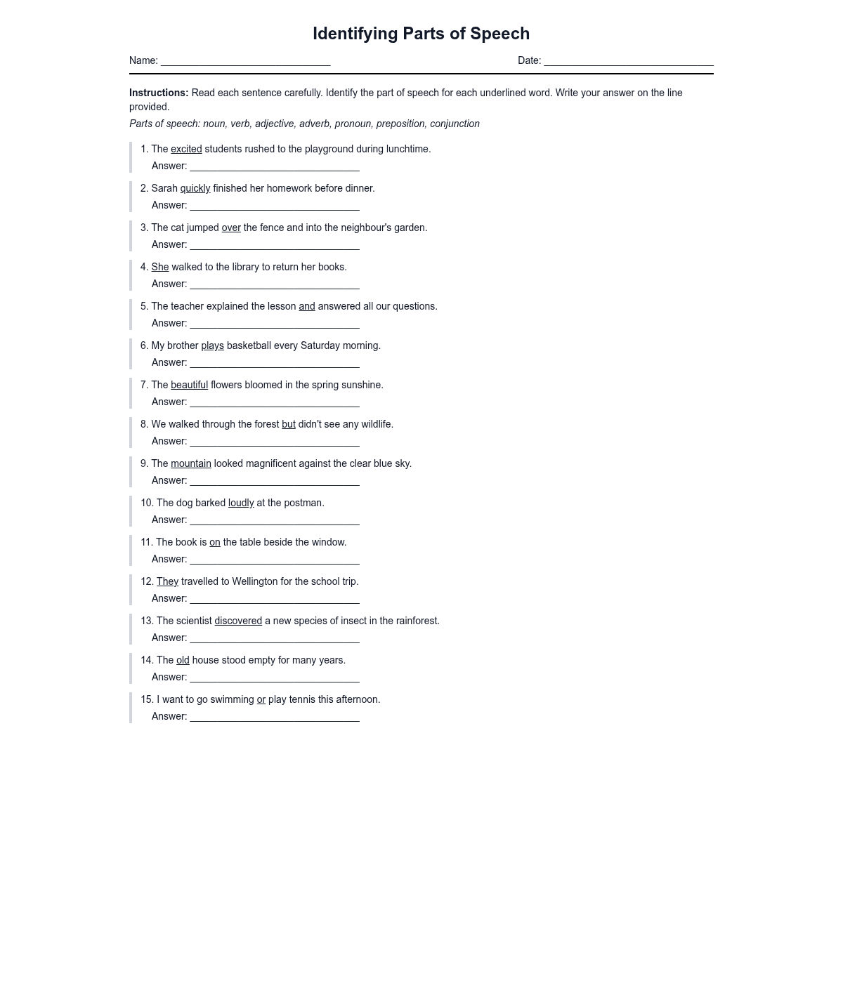 Identifying Parts of Speech